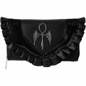 Killstar Love Spectre Bat Wing Ankh Goth Ruffle Purse Clutch Wallet nwt 4x7